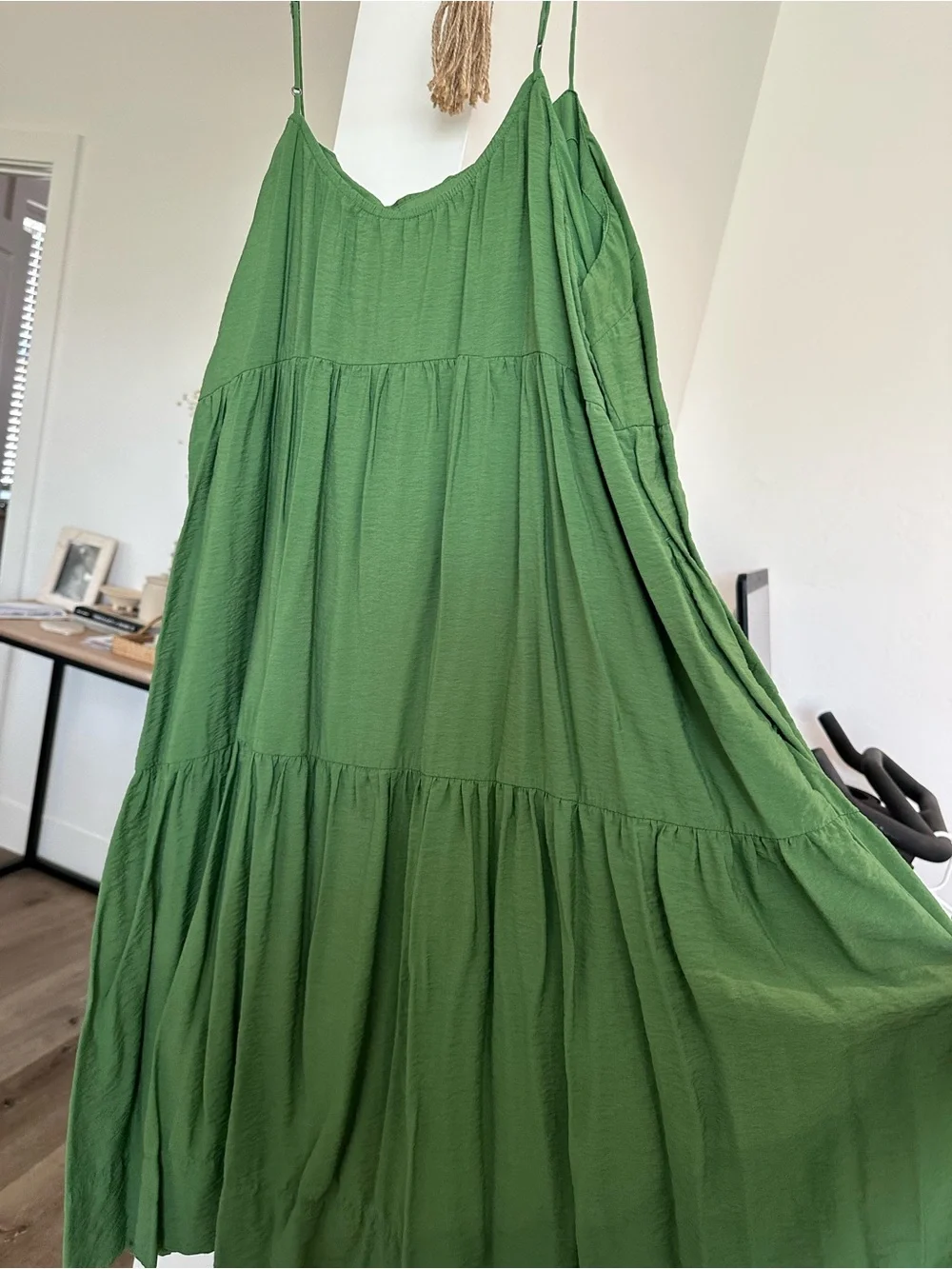 Abercrombie & Fitch Olive Green Tiered Midi Dress